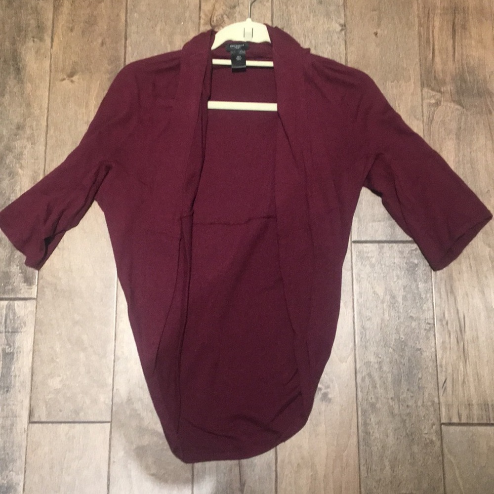 Ann Taylor Burgundy Open-Front Short Sleeve Cardigan